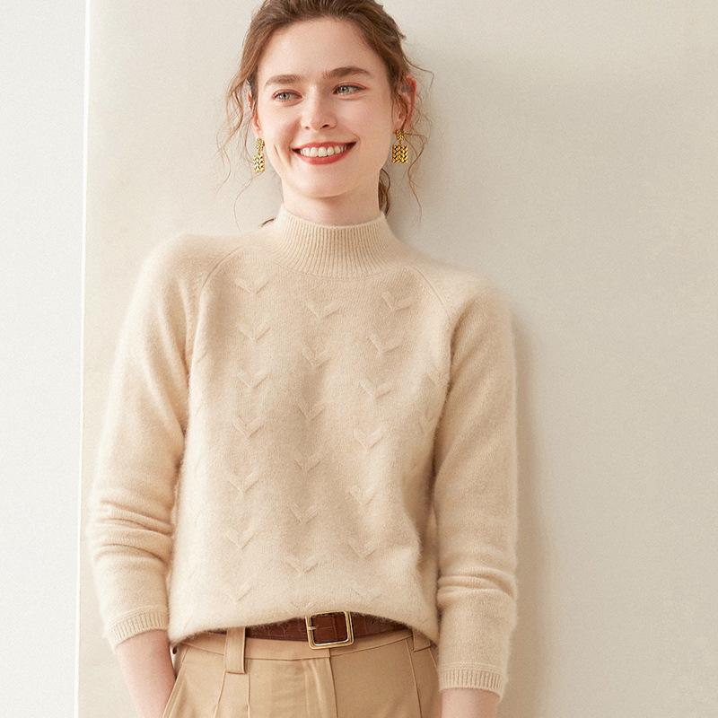 

Women s High-End Cashmere Knit Sweater - Winter Warmth with Half-High Neck XL