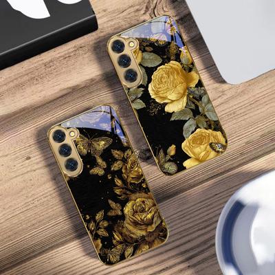 Rosenblatt Schmetterling Für Samsung Galaxy S26 S20 FE S21 S22 S23 Plus S24 Ultra 25Ultra S21+ S9 S22 S8 Goldene Glas Handyhülle