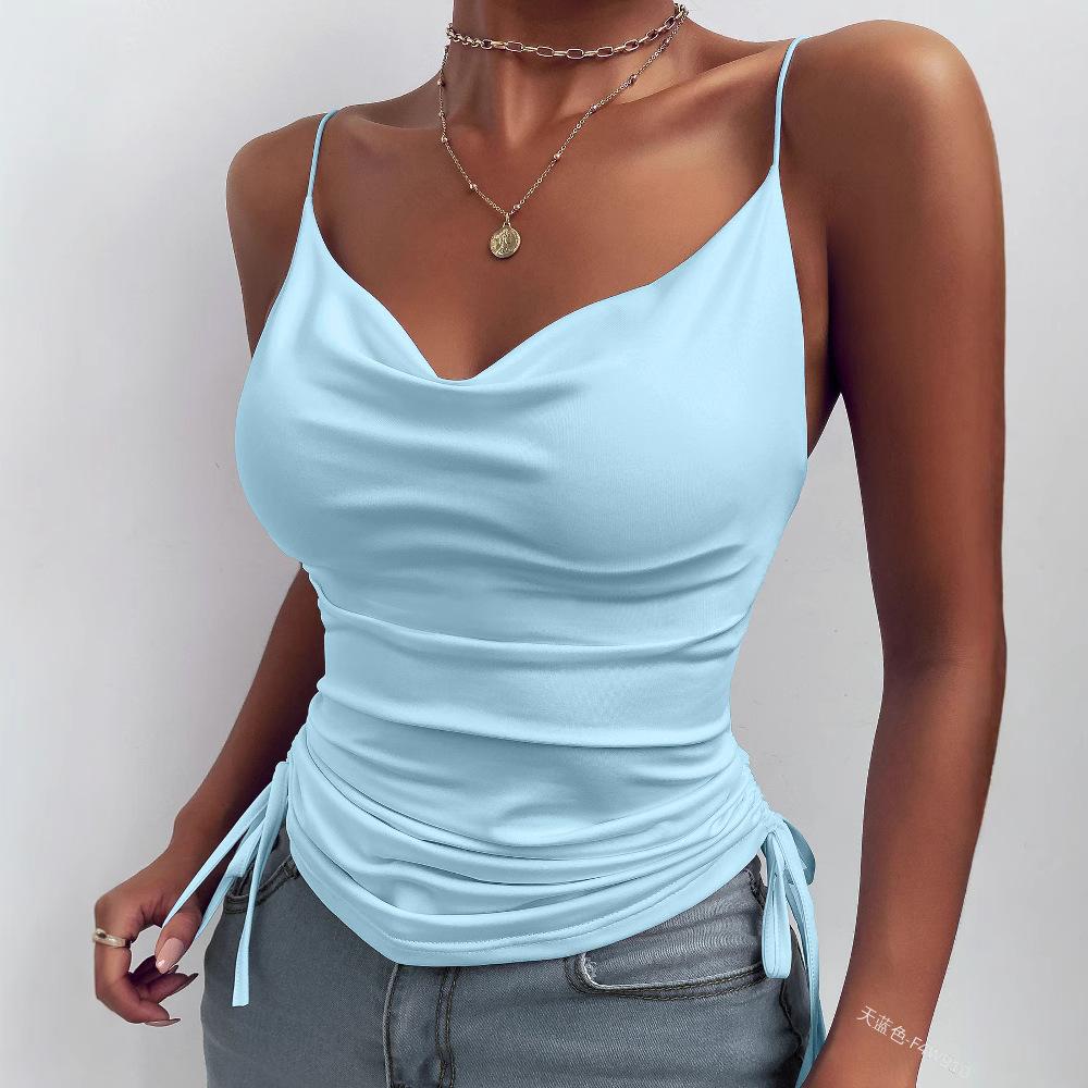 European And American Summer Women'S Top Tight Drawstring Sexy V-Neck Sling Vest European And American Style