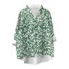 Women's Loose Ruffled Retro Floral Print Stand Collar Long Sleeve Cotton And Linen Top