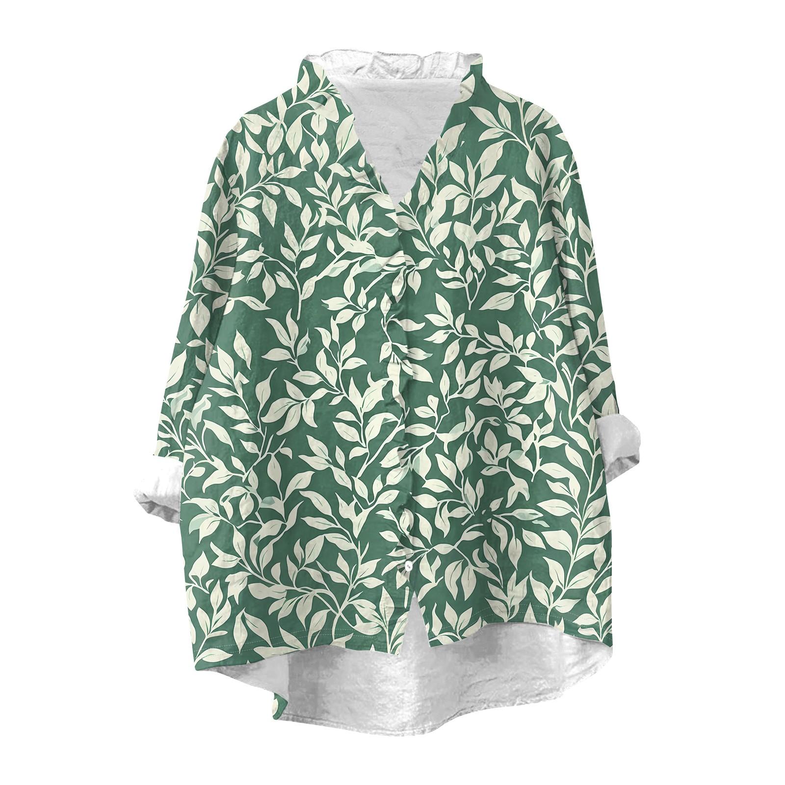 

Women s Loose Ruffled Retro Floral Print Stand Collar Long Sleeve Cotton And Linen Top L