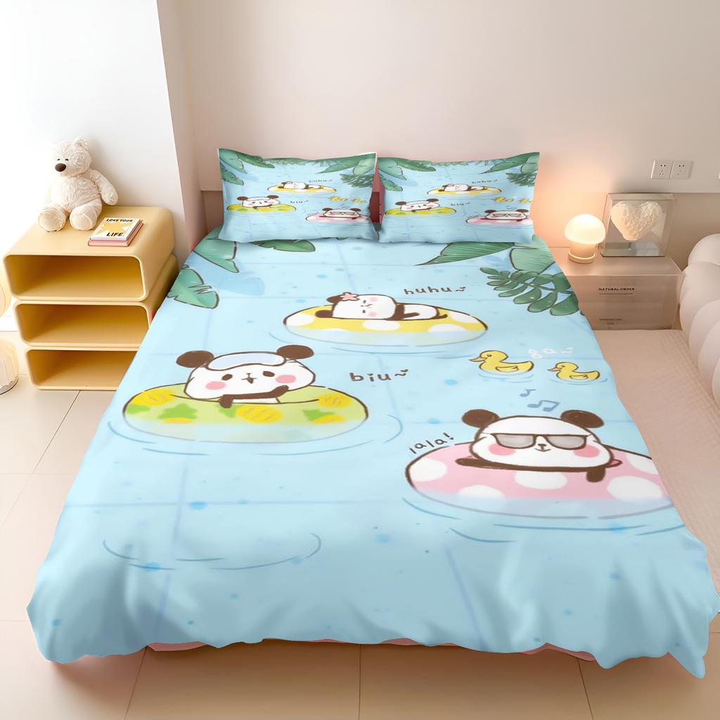 Miniso Duvet Cover Panda Cartoon Full Cute Children'S Bedroom 100% Polyester Adult Gift 2/3Pcs Bedding Set
