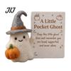 Small Halloween Prop Little Pocket Ghost, Handmade Wool Felted Ghost with Pumpkin, Mini Plush Toy Doll Inspirational Card, Emotional Support Gift for