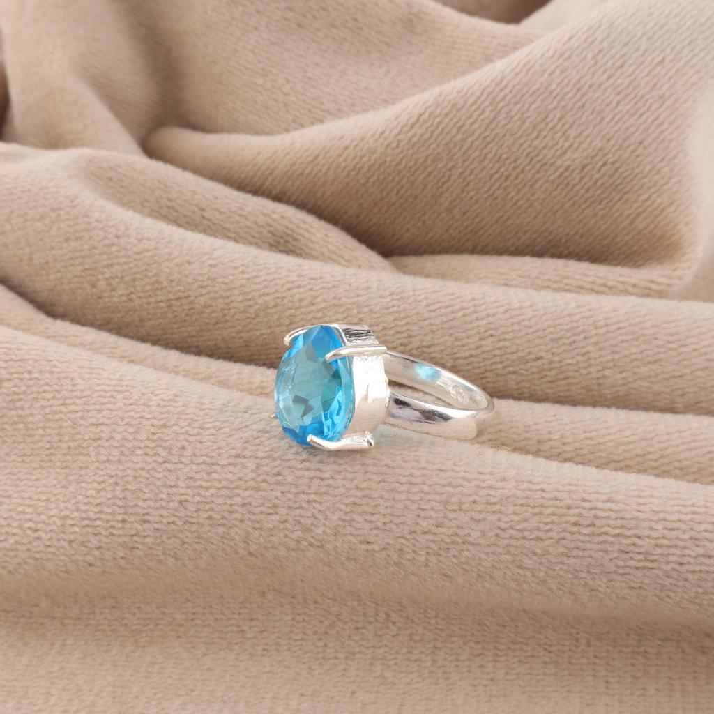 Swiss Blue Topaz Gemstone 925 Sterling Silver Jewelry Statement Designer Ring For Wife RR-81-5