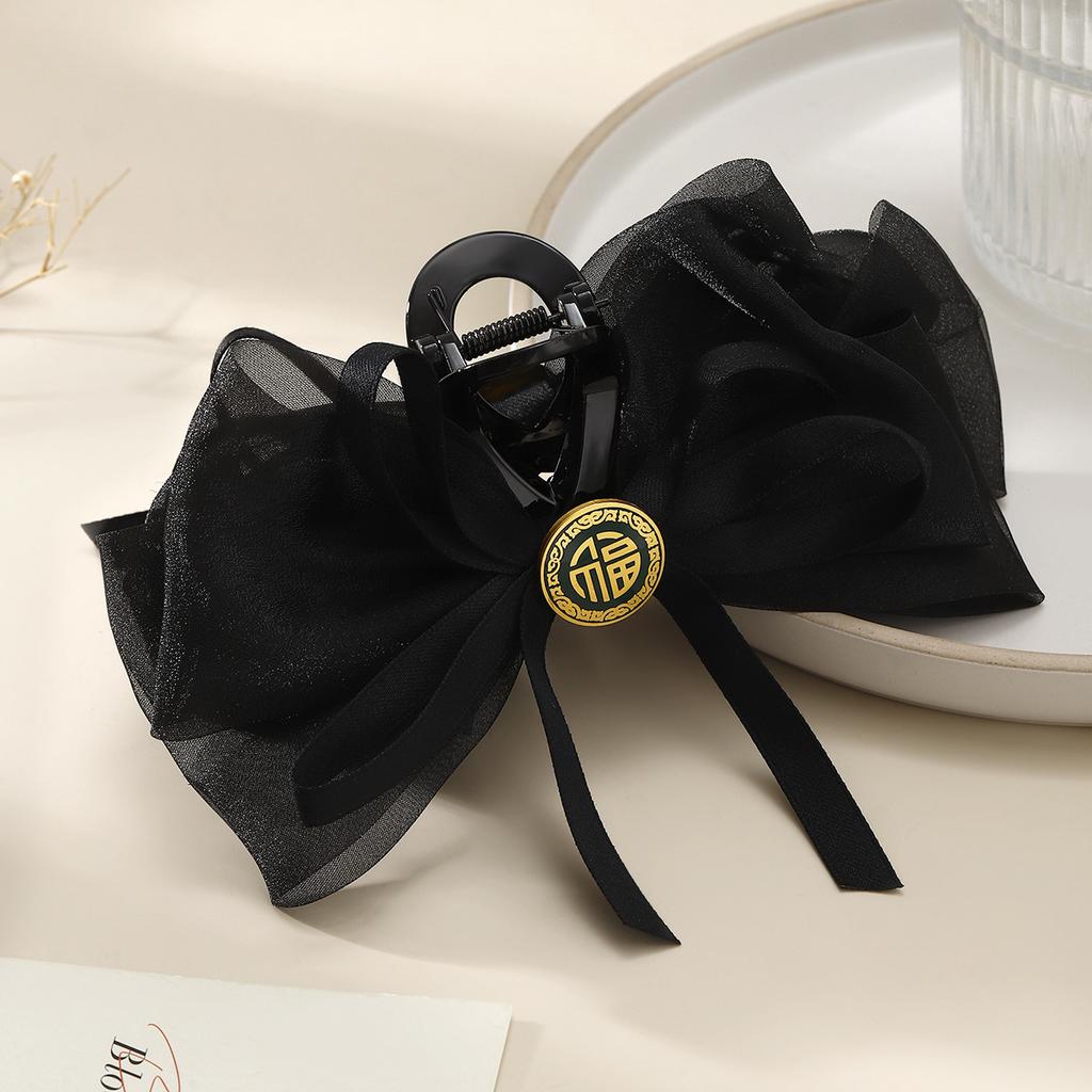 1pc Guofeng Fu Character Bow Clip, High-end Hanfu, Back of the Head Plate, Large Hair Clip, Shark Clip, Ponytail Clip