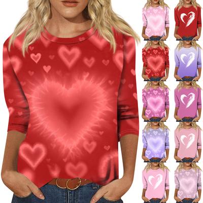 Haut pull à manches trois-quarts décontracté tendance pour femme avec imprimé Saint-Valentin et col rond