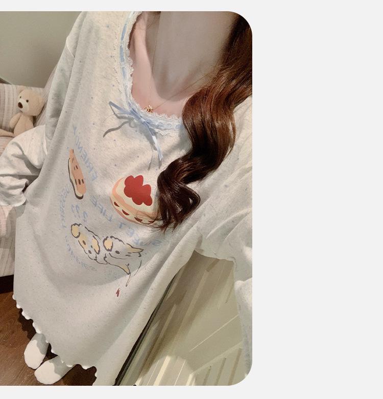 Spring & Autumn Maternity Slimming Long Sleeve Round Neck Princess Nightdress with Breast Pads, Wearable Outdoors