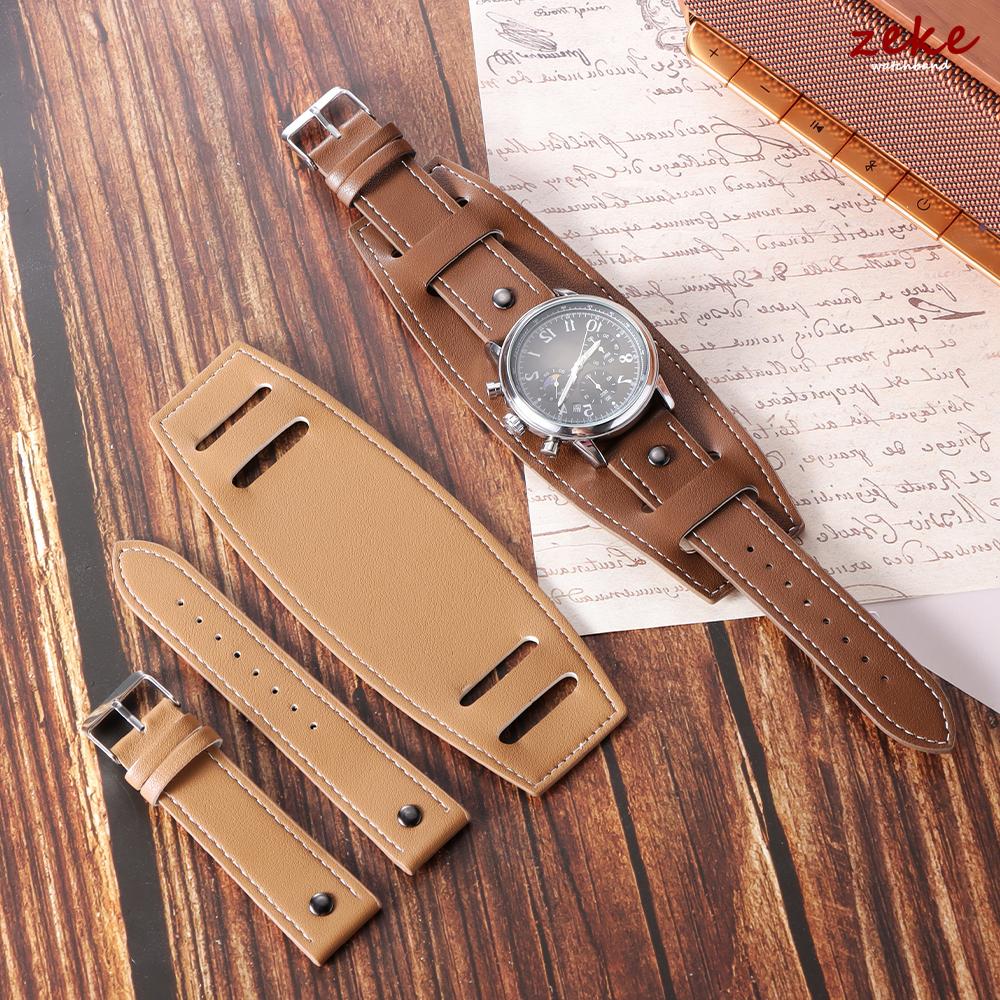 Leather Watch Strap 20mm 22mm 24mm with Mat Strap Retro Style Design Black Brown Men Women Bracelet Universal Business Wristband