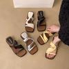 Fashion Versatile Niche Design Flat Heel Sandals Small Sandals Spring and Summer Women's Shoes Open Toe Square Head Low Heel Cool Slippers