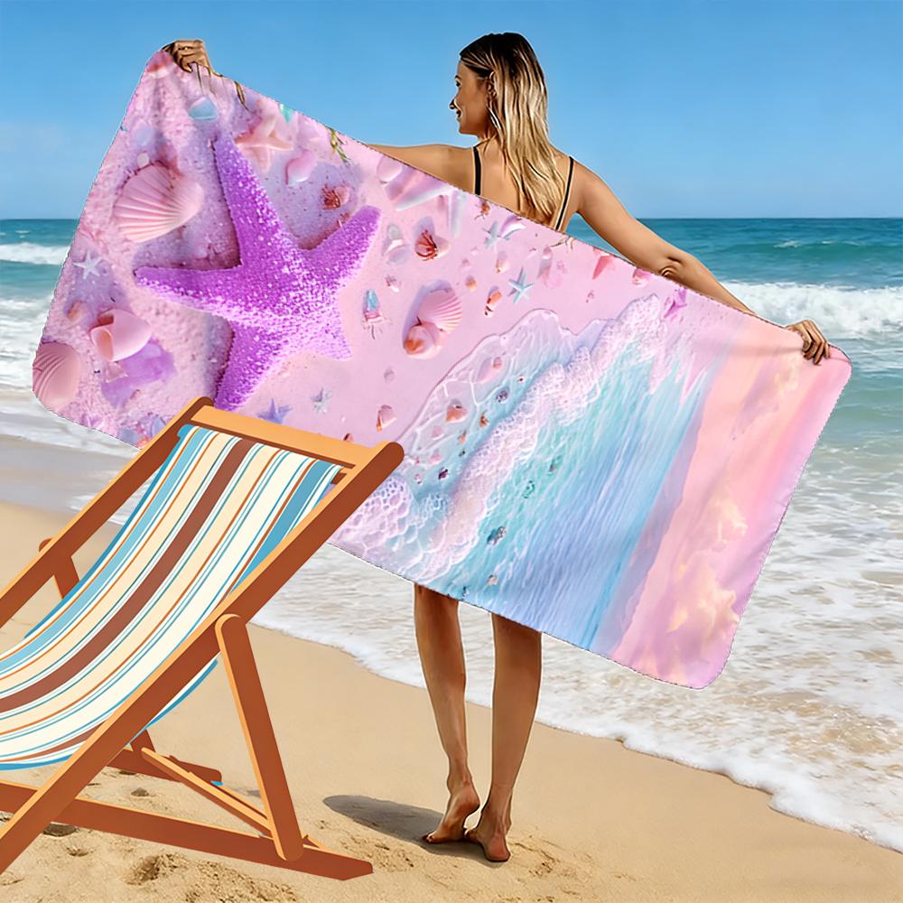 Pink Beach Starfish and Seashells Design Beach towel quick-drying for travel outdoor sports jogging beach and swimming