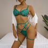 Sexy Lace Slim Strap, Low Waist, Seamless Buttocks, Thong, Mesh Transparent Thin Bra, Erotic Lingerie Three Piece Set