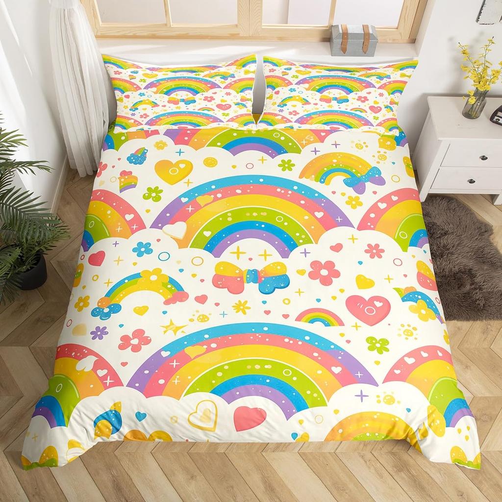 Simple Bow Knot Duvet Cover Twin SizeCartoon Kawaii Bedding SetCute Bows Ribbon Printed Comforter Cover for Girl Women Bedroom