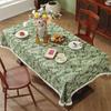 Retro Green Tablecloth Polyester Cotton Yarn-Dyed Jacquard Plant Flowers Tassel Tablecloths Rectangular Table Cloth Decor Home