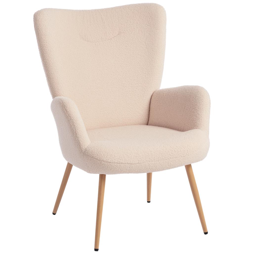 Lounge Chair, Boucle Accent Chair, High Back, Armrests, 71 x 74 x 97.5 cm, Beige