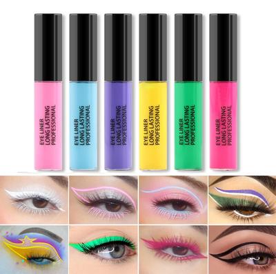 6 Colors Flatness Liquid Eye Liner Set Rainbow Colorful Neon Eye Liner Pencil Pigmented Waterproof Smudgeproof Long Lasting Gel Eye Liner Makeup 2.5ml