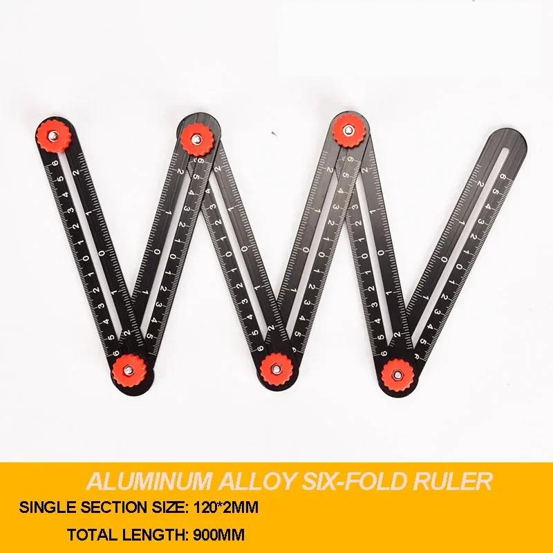 1PCS Aluminum Alloy Multi-Angle Measuring Ruler – Folding Ruler with Hole Locator for Woodworking, Tile & Construction