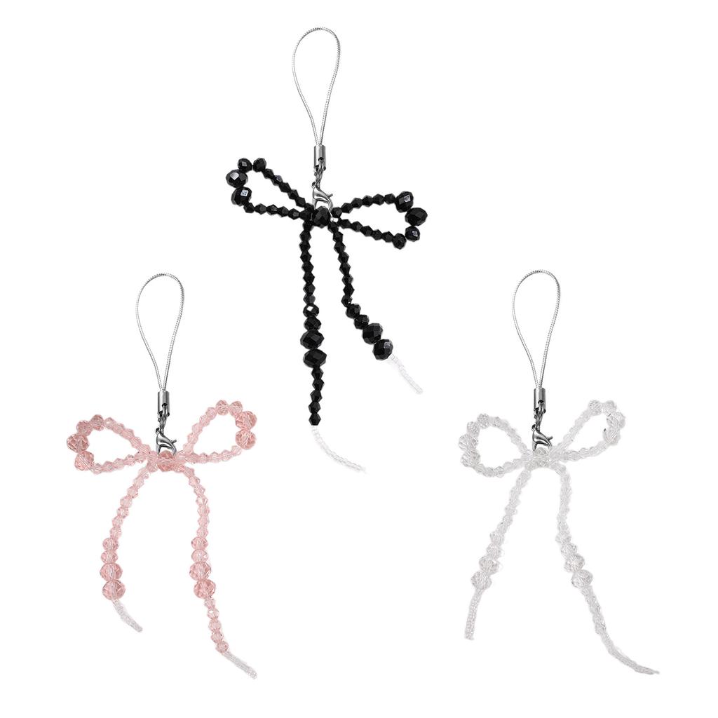 Fashionable Bowknot Phone Lanyard Keychain Handmade Crystal Beads Keyring Butterfly Bow Phone Charm Antilost Strap