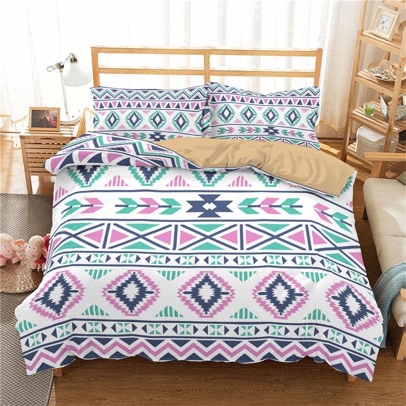 Geometric Bedding Set Bohemian Style Microfiber Abstract Pattern Print Duvet Cover With Pillowcases Teens Adults Bedroom Decor