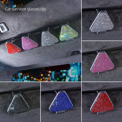 Car Sun Visor Sunglasses Clip Diamond Triangle Magnetic Glasses Case Holder Ticket Card Holder Bling Auto Interior Accessories