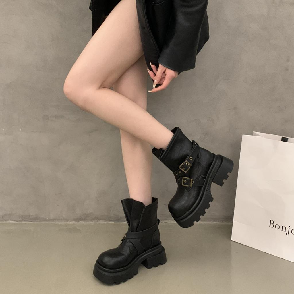 Duży rozmiar damskie buty 41-43 Oufan platforma krótkie botki damskie jesienna moda małe zwiększenie wysokości klamra paska smażone ulica buty Martin