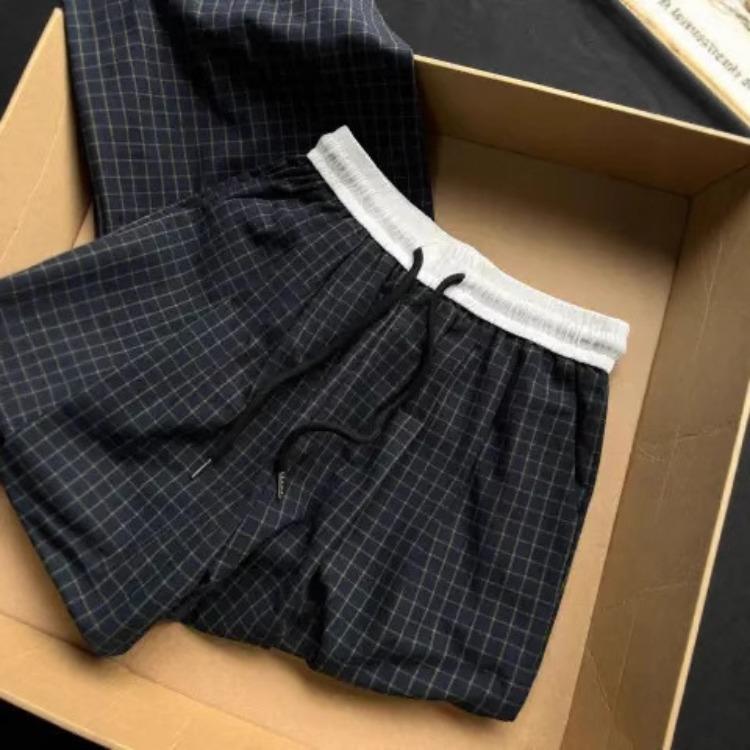 Summer Slimming Checked Loose-Fit Wide-Leg Casual Trousers for Women – Elasticated Waist with Drawstring Straight-Leg Trousers for Strolling