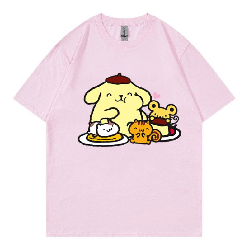 Cute Pompom Purin Women T-shirt Summer 2025 Cartoon New Short Sleeve 100% Cotton Tee Shirt Tops Cartoon Anime Couple Clothing
