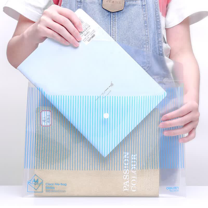 Deli 5505 A4 Snap Button Transparent File Folders