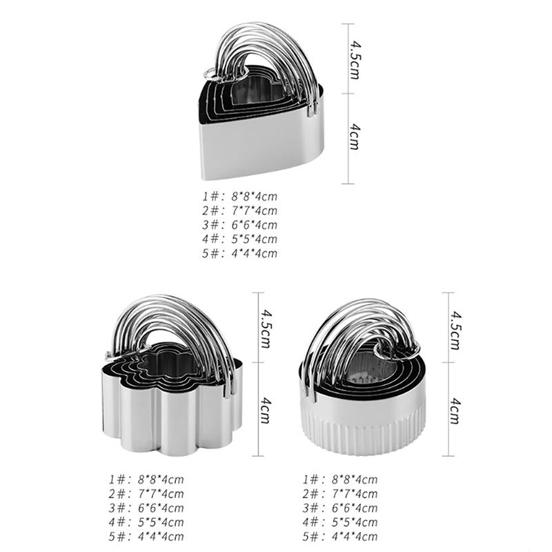 5Pcs/Set Stainless Steel Cookie Cutters with Handle Mousse Cake Baking Mold (BPA Free, No FDA)