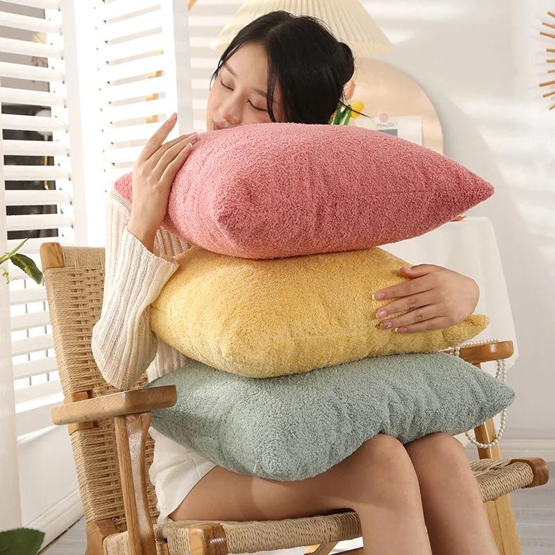 Plush Velvet Pillow Cover Premium Teddy Fleece Sofa Cushion Case Office Nap Pillow Seat Back Support Home Decor Throw Pillowcase