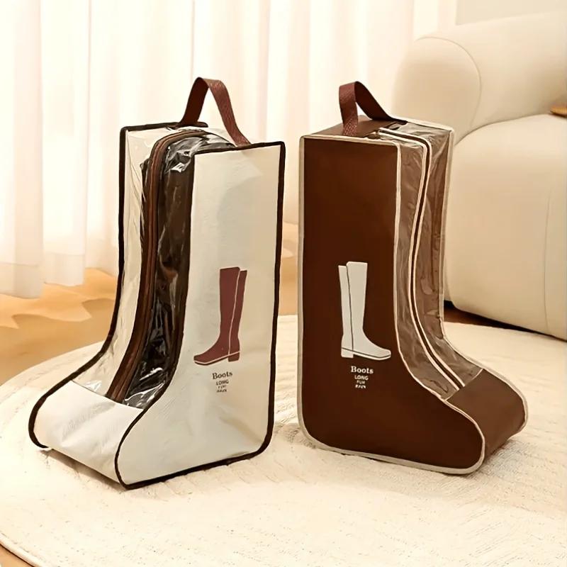 4pc Vintage Style Transparent Shoe Bag with Carry Handle for Flat Shoes, Ankle Boots, and High-Top Boots, Travel Shoe Organizer