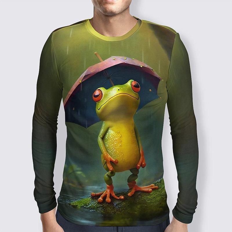 3D Printed Funny Tree Frog T Shirt For Men Animal Pattern Tees Spring Autumn Casual Long Sleeve Round Neck Tops Loose T-Shirts