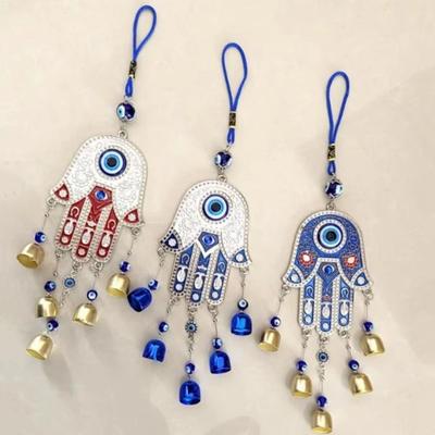 Wanddekoration Fatima Hand Windspiel Hamsa Hand Segen Schutz Blaue Böse Augen Anhänger Kleine Glocke Hängende Ornamente