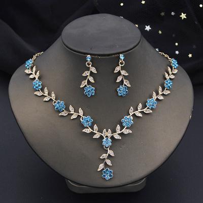Exquisite 16 Colors Flower Jewelry Set Rhinestone Pendant Party Women Fashion Romantic Wedding Necklace Earring Set 3pcs Gifts
