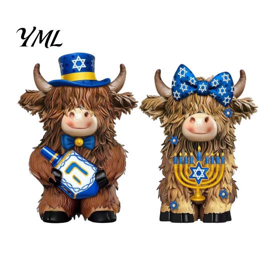Whimsical Room Accent 2Pcs Magic Cow Figurines, Creative Resin Animal Statue with Wizard Theme, Collectible Art Piece Desk Shelf Home Decor,