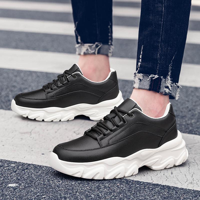 Men Genuine Leather Sneakers Elevator Shoes Invisible Breathable Heightening Shoes 6/8CM Men Casual Sneakers Board Tennis Shoes