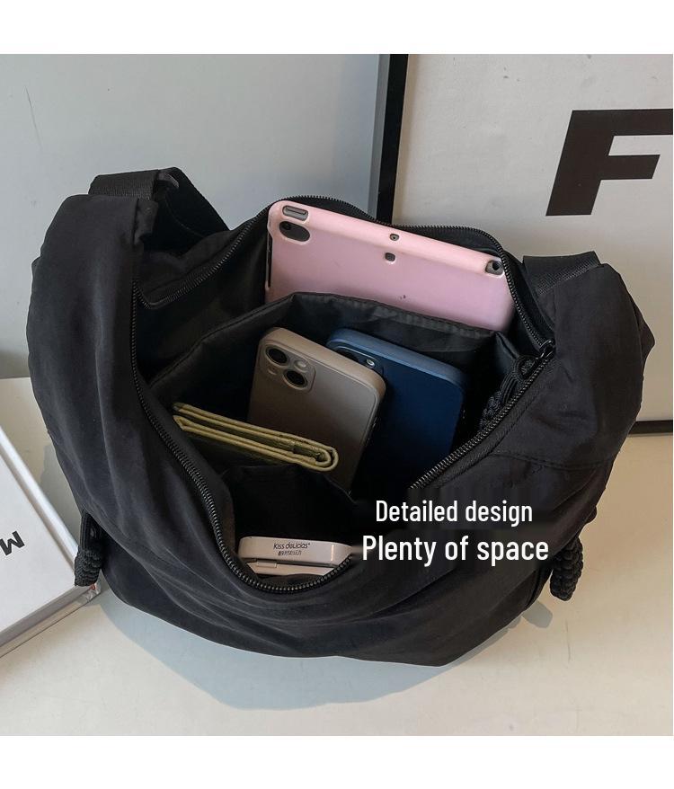 Spring Nylon Pleated Crossbody Shoulder Bag: Women's Lightweight Casual Dumpling Bag in Matching Colors