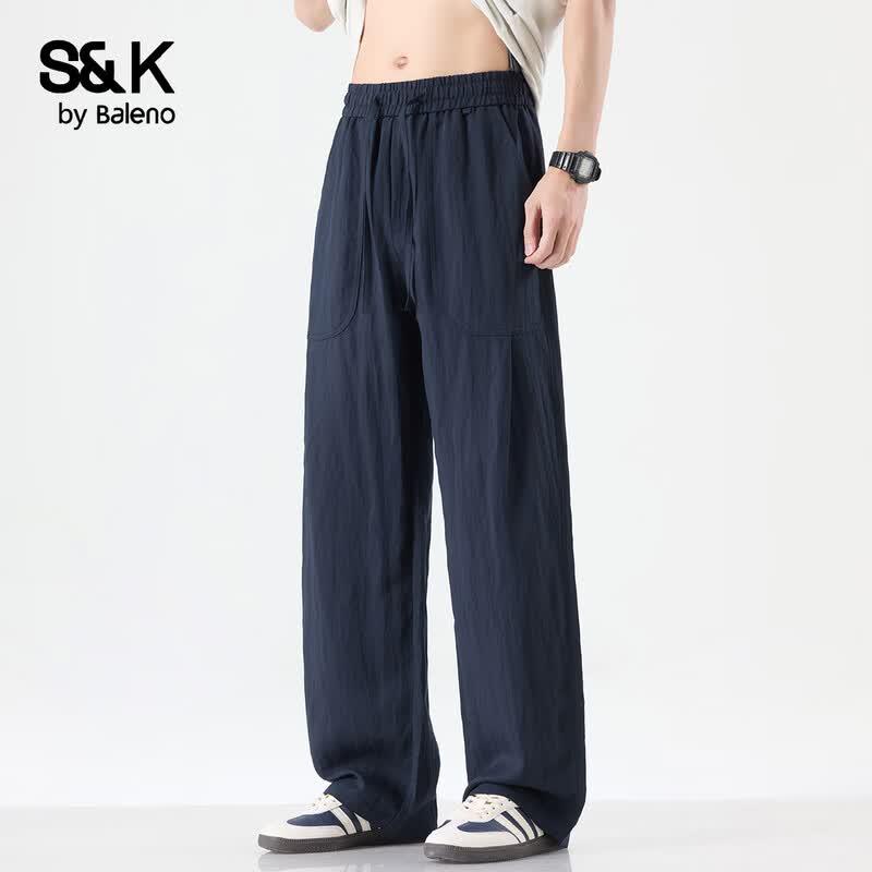 Baleno Men's S&K Linen Blend Straight Casual Pants