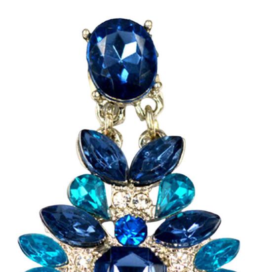 1 Pair Drop Earrings for Women, Geometric Exaggerated Blue Rhinestones Draped Earrings, Retro Palace Style Parties Jewelry