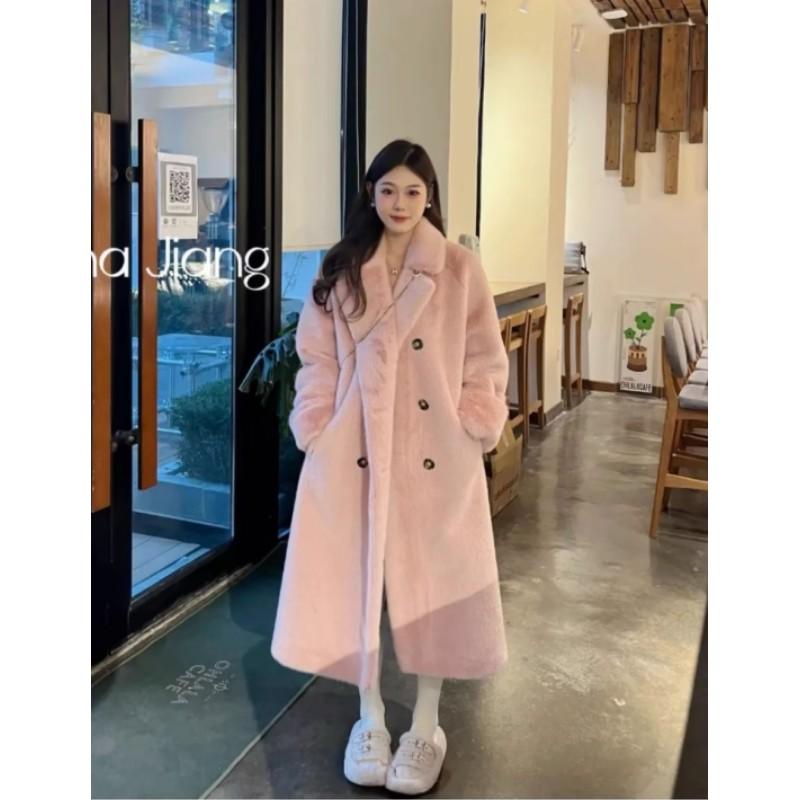 Women's Autumn and Winter Imitation Rabbit Fur Thick and Warm Temperament Long Coat, Long Sleeved One Collar Elegant Suit Coat