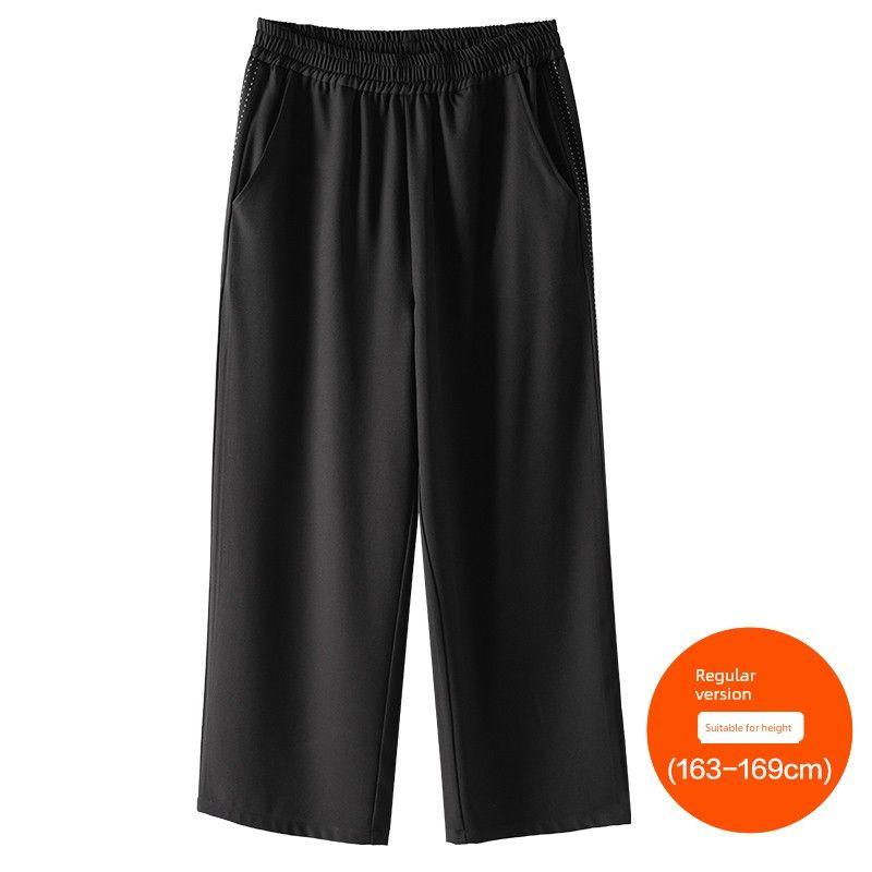 

Plus size women clothing [Three Pants Length Options] Side Dotted Line High Waist Loose Wide Leg Casual Pants Summer All-Matching Trousers Night Sky Black (163-169cm) 6XL