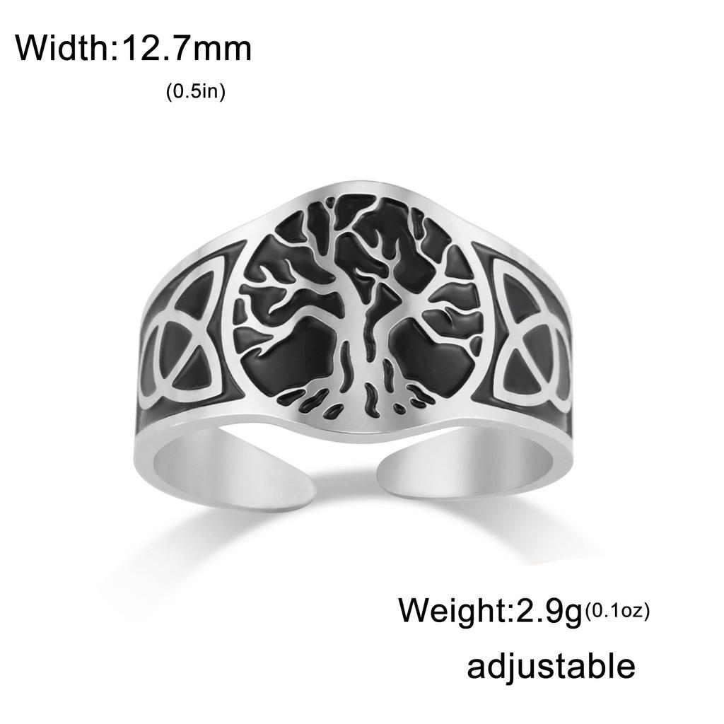 Titanium Steel Tree of Life Ring Personality Trend Hip Hop Punk Stainless Steel Smear Opening Rings for Men