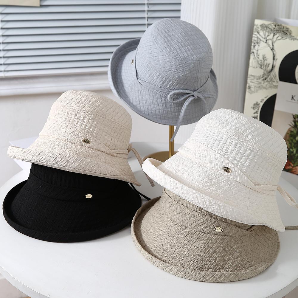 Women'S Bucket Hat Elegant Lady Fisherman Cap With Bow Wide Brimmed Spring Summer Hats For Women Cloth Foldable Sunhat New