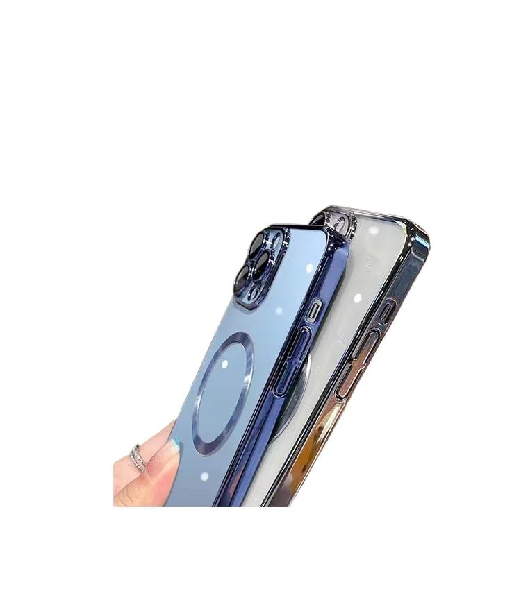 Electroplated transparent magnetic Magsafe wireless charging case suitable for iPhone 16 15 14 12 13 Pro Max  neckla case