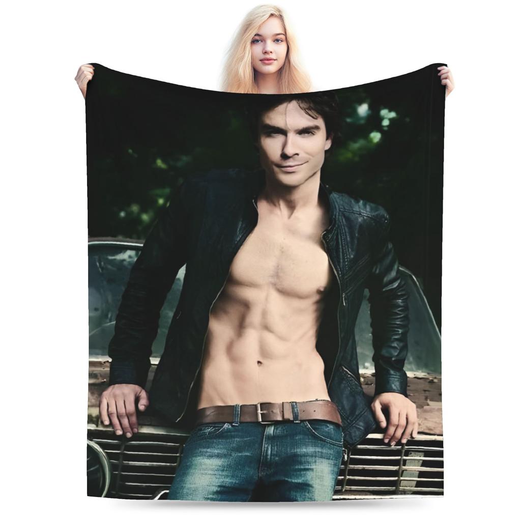 The Vampire Diaries Damon Salvatore Blanket Fleece Winter Breathable Lightweight Thin Throw Blankets for Home Bedding Throws