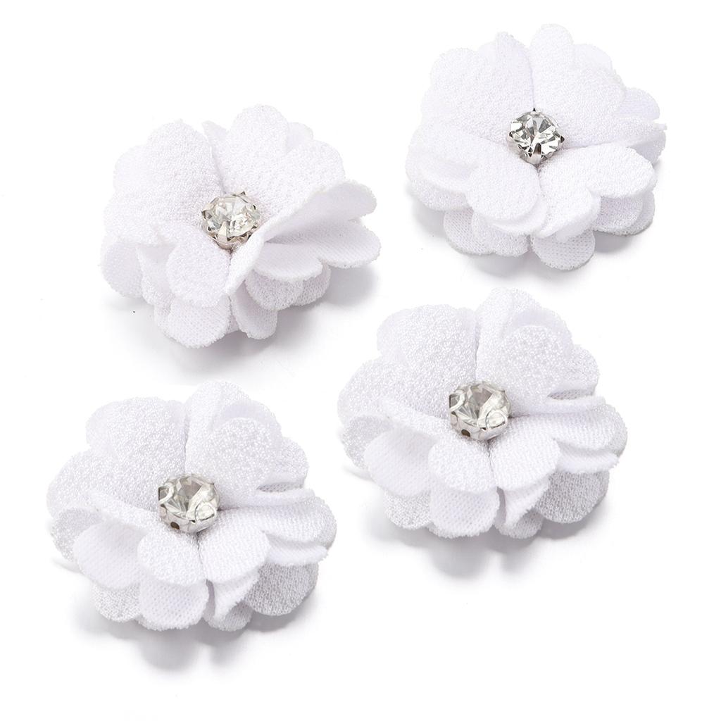 10pcs Colorful Fabric Flower 3.5cm Rhinestone Flower Core Pearl Hemp Flower Applique For DIY Clothing Sewing Headwear Decoration
