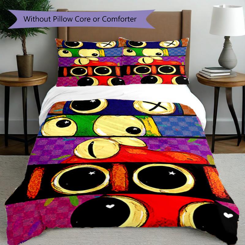 3pcs Duvet Cover Set (1*Duvet Cover + 2*Pillowcase, Without Core), Game Rainbow Friends Print Bedding Set, Bedroom Decor, All‑Season, Birthday Gift
