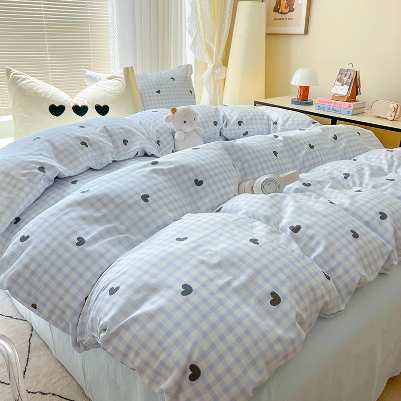 INS Solid Colour Minimalist Pattern Bedding Set For Adults Kids Pink Cute Fitted Sheet With Pillowcases Colorful King Queen Size