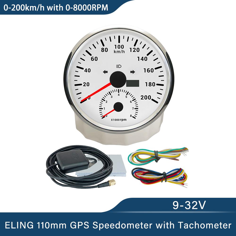 ELING Car 110mm GPS Speedometer 0-120K 0-200K 0-120M 0-160M with 8000RPM Tachometer with Red Backlight for Yacht Trucks 12V 24V