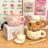 Cute Bear Ceramic Mug, Birthday Gift Cup, Gift Box for Girlfriends, Water Cup, Household Couple Cup with Lid