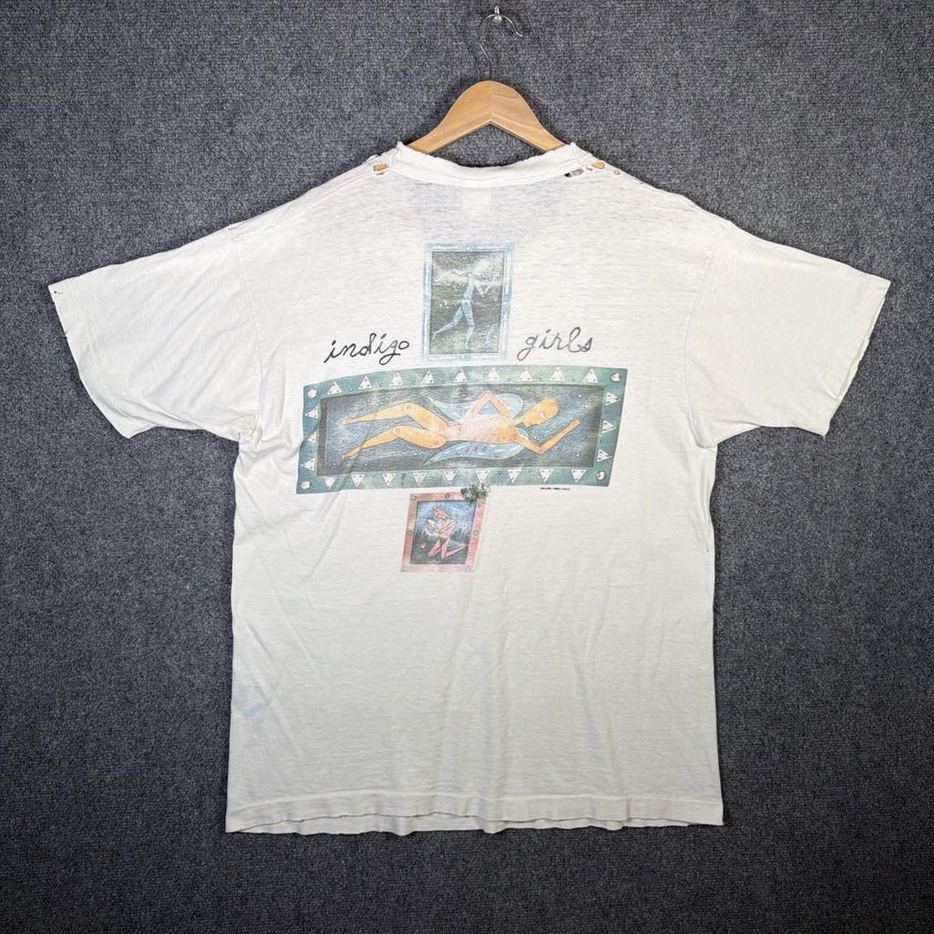 Vintage Indigo Girls Shirt Mens XL White 90s 1994 Nomad Saints Band Art Faded